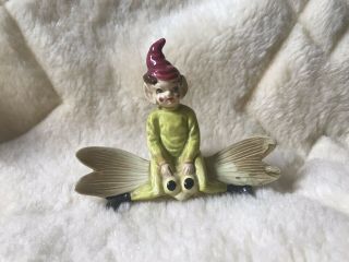 Vintage Pixie Elf Riding Dragonfly Ceramic Figure Htf Japan Fairy Garden