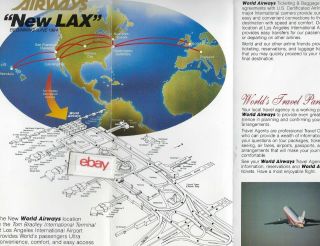 WORLD AIRWAYS BROCHURE LAX LOS ANGELES ULTRA PORT SERVICE DC - 10 AIRPORT MAP 3
