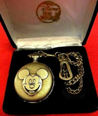 Disney Swiss Made Majesti Gold Wind Up Mickey Mouse Pocket Watch Time Clock