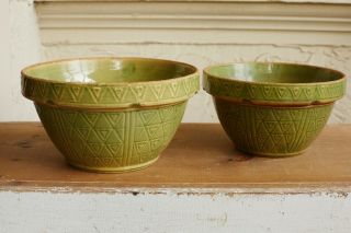Antique Green Stoneware Mixing Bowls Marked U.  S.  A.  200 Mccoy