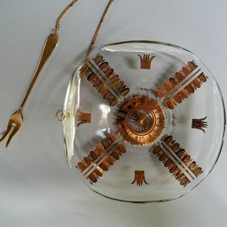 Vintage Mid Century Georges Briard Regalia Bent Glass Tray Plate Dish Chain Fork