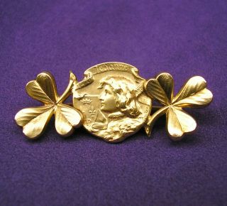 Antique French Joan Of Arc Brooch Signed Becker,  Gold Filled Pin Brooch By Fix