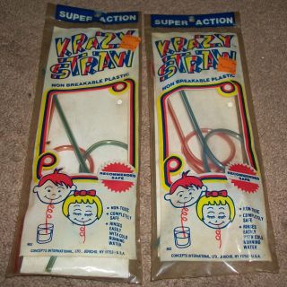 Two Vintage Packages Nos 70s Action Krazy Straw Nostalgic Display 4 Straws