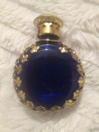 Vintage Cobalt Blue With Gold Overlay Mini Perfume Bottle.  peice 2