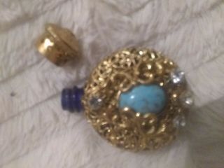 Vintage Cobalt Blue With Gold Overlay Mini Perfume Bottle.  peice 3