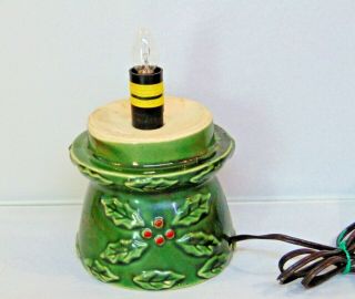 Vintage Ceramic Christmas Tree Base Lighted Replacement Large Green Holly 5 " X6 "