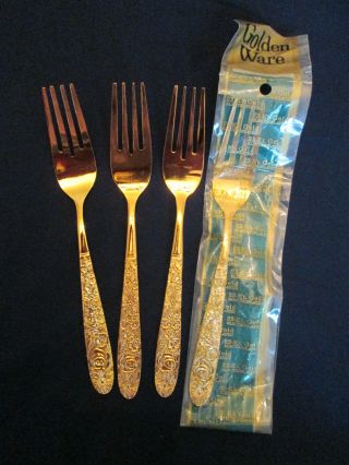 Set 4 Salad Forks Vintage Stanley Roberts: Golden Ware Srb43 Pattern: