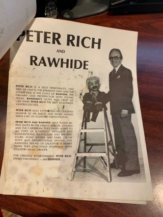 Vintage Peter Rich Rawhide Ventriloquist Signed Card Letter Ventriloquism Flyer