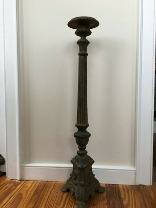 Antique Cast Iron Church Altar Candlestick Candle Holder 27 " Mary Jesus Heart