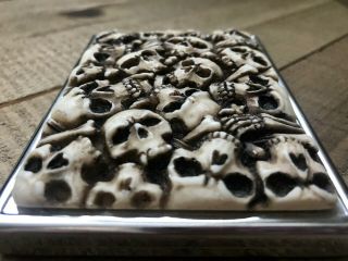 Rare Stainless Steel Metal Cigarette Case Skull 3d Design Skeleton