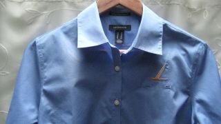 Alaska Airlines Flight Attendant Blue Long Sleeve Uniform Blouse Size 10.  Euc