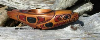 Northwest Coast First Nations native wooden art carved Sea Lion potlatch bowl 8