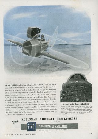 1945 Kollsman Aircraft Instruments Ad Link Trainer Military Cockpit Panel