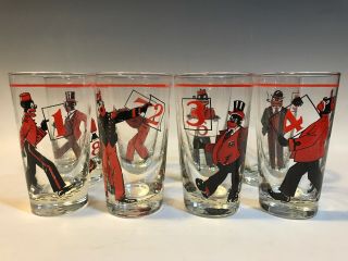 Rare Set Of 8 Art Deco Black Americana Bellhop Minstrel Tumbler Cocktail Glasses