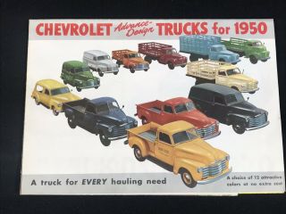 Vtg 1950 Chevrolet Chevy Trucks Advertising Sales Brochure Fold Out Poster