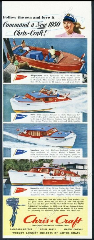 1950 Chris Craft Sportsman Riviera Runabout Flying Bridge Cruiser 5 Boat Ad