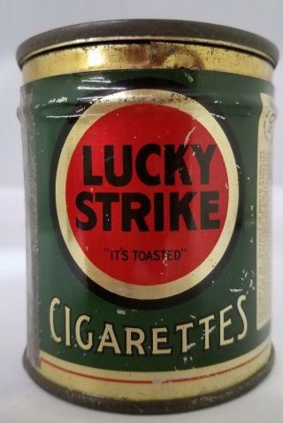Vintage Advertising Lucky Strike 50 Ct 50 Count Tobacco Round Tin With Lid Z - 167