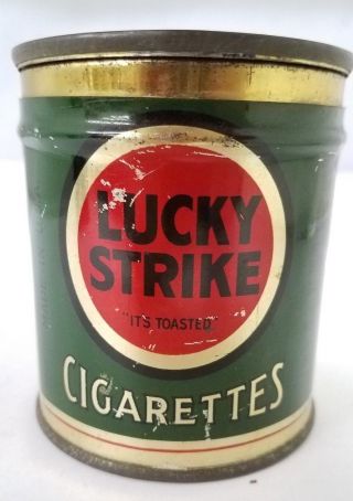 Vintage Advertising Lucky Strike 50 Ct 50 Count Tobacco Round Tin With Lid Z - 167 4