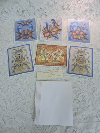 Set Of 6 Swedish Note Cards By Julie Anne - W/ Envelopes - Rosemaling