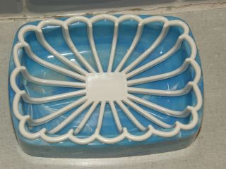 Vintage 60s Mid Century Modern Hollywood Regency Plastic Blue Soap Dish Tray Mcm
