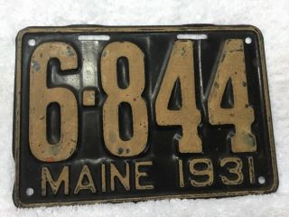1931 All Maine “shortie” License Plate 6 - 844 Ivory On Black