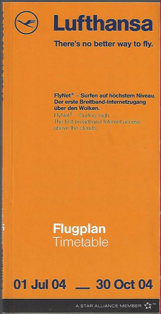 Lufthansa German Airlines System Timetable 7/1/04 [7103]