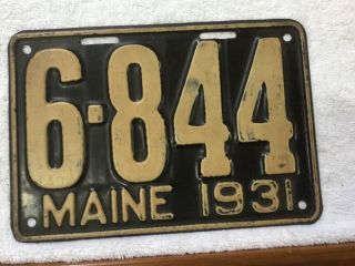 Rare 1931 Vintage Maine - All “shortie” License Plate }6 - 844