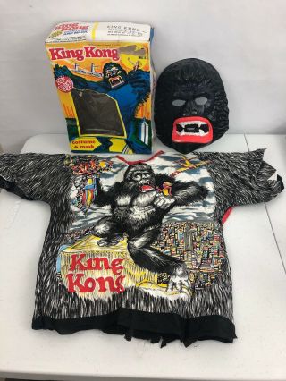 Vintage 1976 King Kong Ben Cooper Halloween Costume Vinyl Shirt And Mask Box