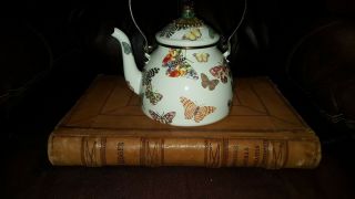 Mackenzie Childs Tea Pot Kettle Butterflies Hand Painted One Of A Kind