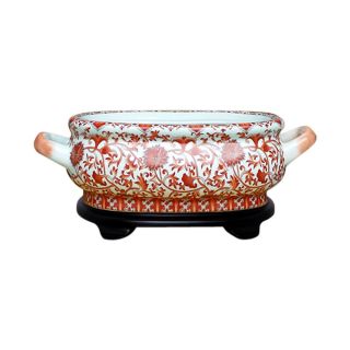 Unique Chinese Orange/coral And White Porcelain Foot Bath Basin With Base