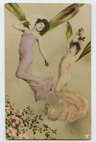 C 1910 French Fantasy Flower Fairies Fairy Faery Risque Photo Postcard