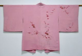 Japanese Kimono Silk Haori / Flower Embroidery / Silk Fabric /310