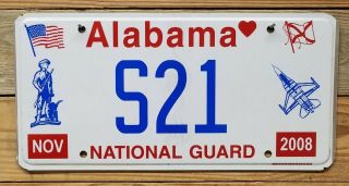 Alabama 2008 National Guard License Plate / Tag - S21 Flat