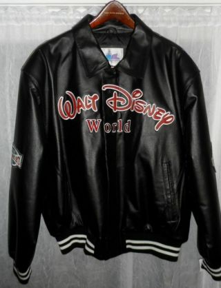 Disney Walt Disney World Leather Jacket Mickey Donald Goofy Pluto Size L