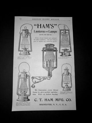 Vtg 1898 C.  T.  Ham Mfg.  Co.  Rochester Ny Railroad Lanterns Etc.  Print Ad