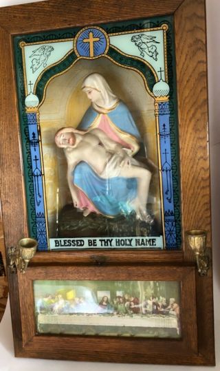 Antique Catholic Last Rites Shadow Box Pieta Viaticum W/ Accessories Jesus Mary