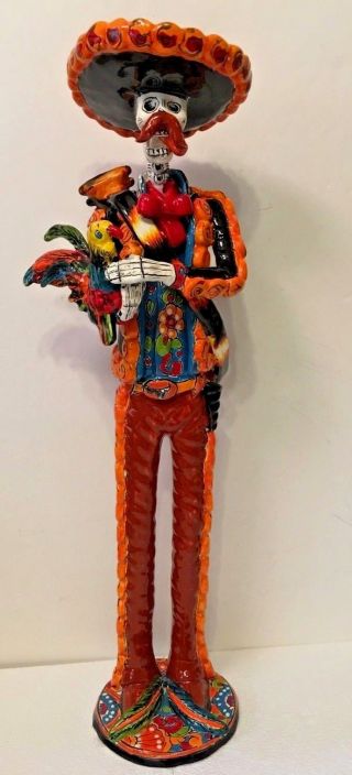Catrina Charro Rooster Talavera Figure Mexican Day Of The Dead Folk Art Xxl 22 "