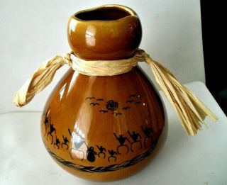 Nakayama Ipu Pottery Ceramic Vase Aloha Hawaii 8 " Tall 6 " Diameter Ipus Gourd