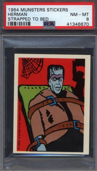 1964 Leaf The Munsters Stickers Herman Strapped To Bed Psa 8 687903