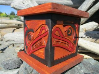 Northwest Coast First Nations Native Wood Art Carved Wolf Beaver Cougar Bear Box