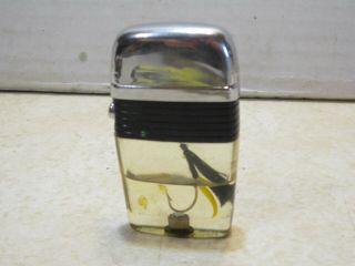 Vintage Scripto Vu Cigarette Lighter Black With Black Fishing Lure Fly L152