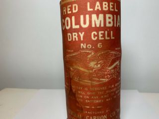 VTG ANTIQUE DRY CELL BATTERY COLUMBIA RED LABEL 6 CAR TELEPHONE RADIO 2