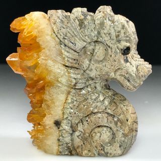 Natural Quartz Crystal Cluster Mineral Specimens,  Hand - Carved,  Fire Dragon
