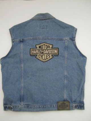 Mens Large Harley Davidson Denim Jean Motorcycle Vest