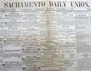 5 Rare 1872 Sacramento Daily Union Newspapers California 150 Years Old