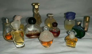 (group Of 12) Vintage Miniature Perfume Bottles W/some Contents Mitsouko Organza
