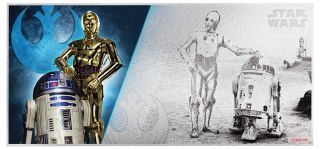 2018 Niue Star Wars Hope - R2 - D2 And C - 3po Foil Note 5 G Silver Bu Sku52864