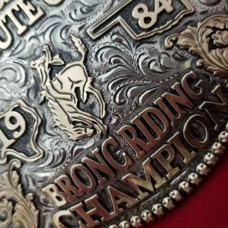 RODEO TROPHY BUCKLE 1984 OKLAHOMA TEXAS CHUTEOUT BRONC RIDER CHAMPION COWBOY 302 2
