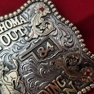 RODEO TROPHY BUCKLE 1984 OKLAHOMA TEXAS CHUTEOUT BRONC RIDER CHAMPION COWBOY 302 5