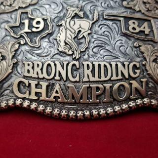 RODEO TROPHY BUCKLE 1984 OKLAHOMA TEXAS CHUTEOUT BRONC RIDER CHAMPION COWBOY 302 7